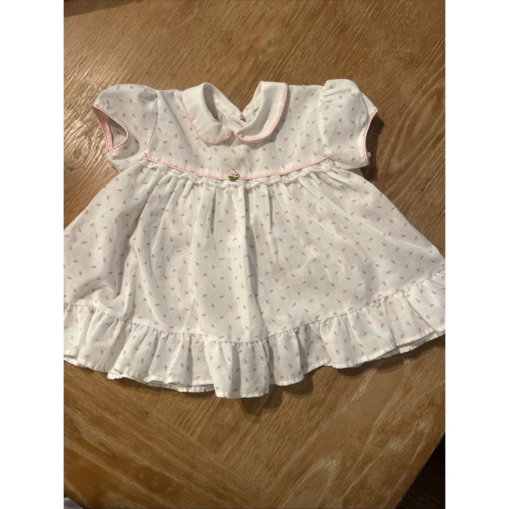 Vintage Toddle Time JCPenney 12 Months Dress White Floral Lace Rosette USA Made